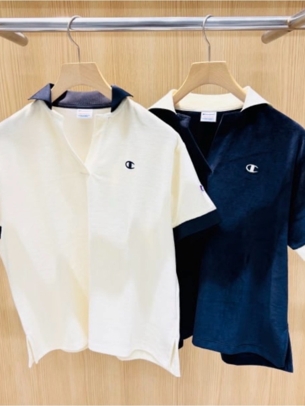 Beams x Champion Women's Navy Velour Short-Sleeve Polo